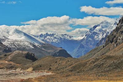 Scenic view of snowcapped mountains against sky