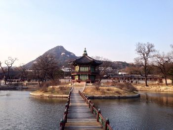 Empty walkway leading pagoda