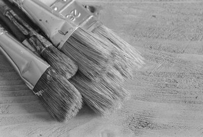 High angle view of wood on table