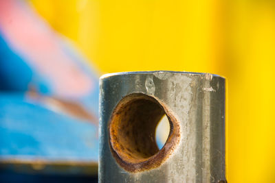 Close-up of orange object on wood