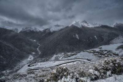 Scenic view of snowcapped mountains against sky