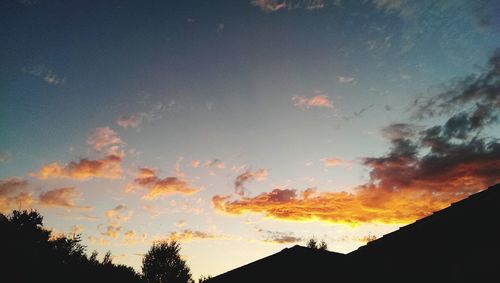 Low angle view of silhouette trees against sky