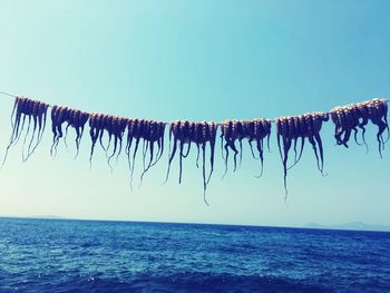 Close-up of lamp posts in sea