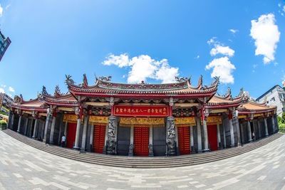 Low angle view of temple against building