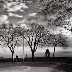 Bare trees against cloudy sky