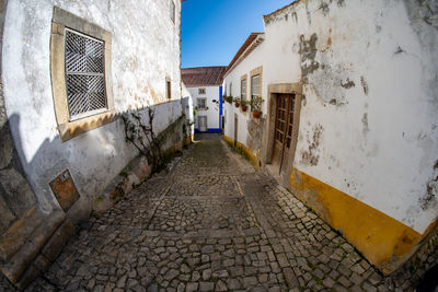 Footpath amidst buildings against sky