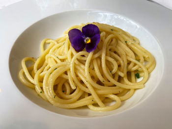High angle view of pasta in plate