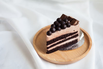 Close-up of cake in plate on table