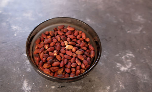 High angle view of food in bowl on table