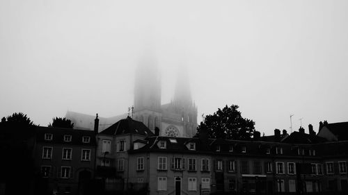 View of temple in foggy weather