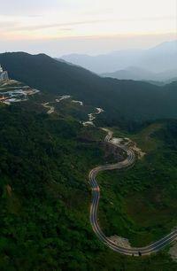 High angle view of mountain road against sky