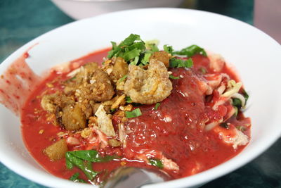 Close-up of meal served in plate