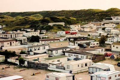 High angle view of townscape against sky