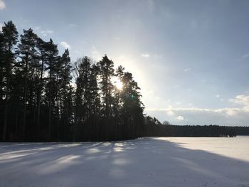 Scenic view of beach against sky during winter