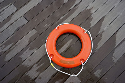 High angle view of fire hydrant on boardwalk