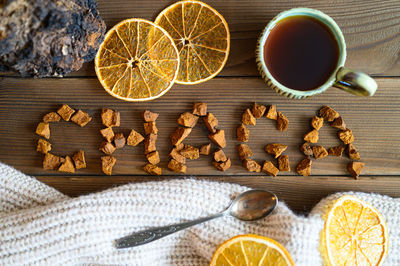 Directly above shot of tea on table