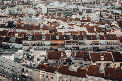 High angle view of buildings in city