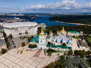 High angle view of buildings in city