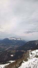 Scenic view of mountains against cloudy sky