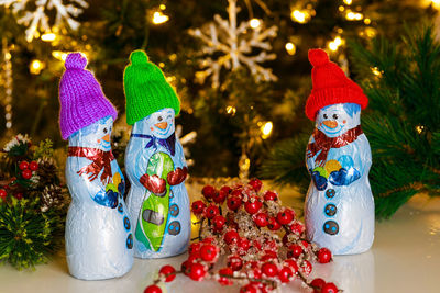 Close-up of christmas decorations on table