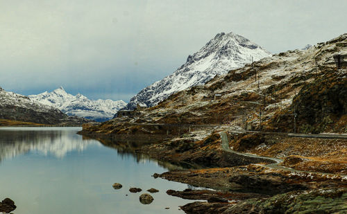 Scenic view of snowcapped mountains against sky