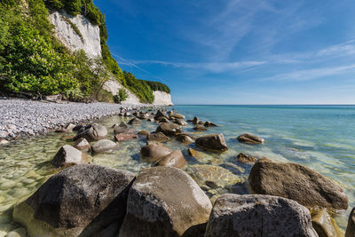 Scenic view of sea against blue sky