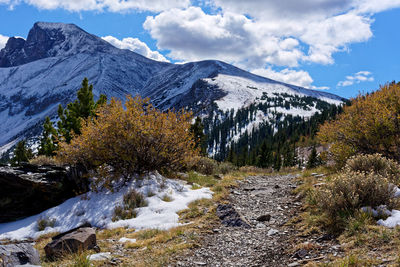 Scenic view of snowcapped mountains against sky