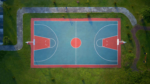 High angle view of basketball court