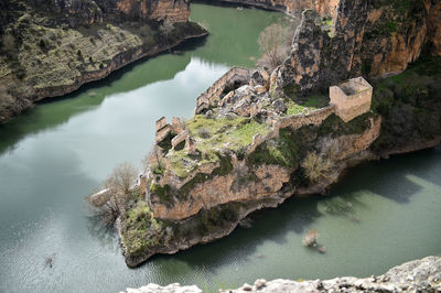 Close-up of rock formation in sea