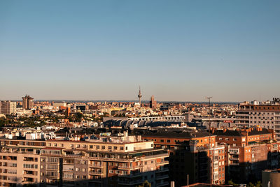 High angle view of buildings in city