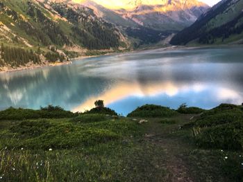 Scenic view of lake and mountains