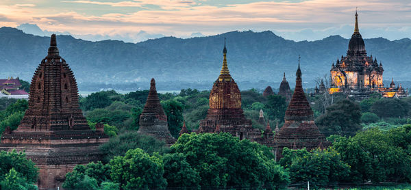 Ancient temple archeology in bagan after sunset, myanmar temples in the bagan, myanmar, burmar.