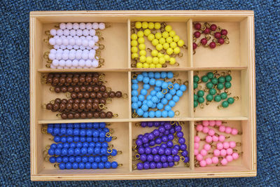 High angle view of multi colored abacus