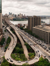 High angle view of traffic on road in city