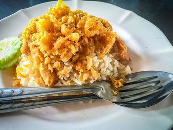 High angle view of food in plate