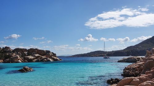 Scenic view of sea against blue sky
