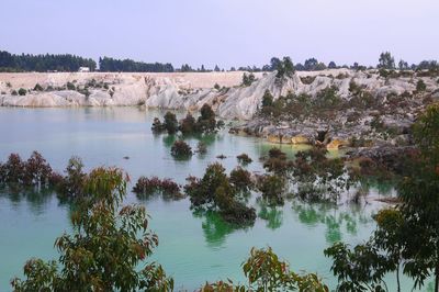 Scenic view of lake against clear sky