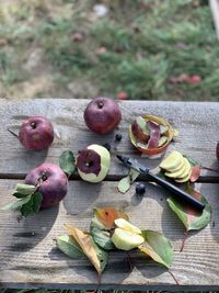 High angle view of fruits on table