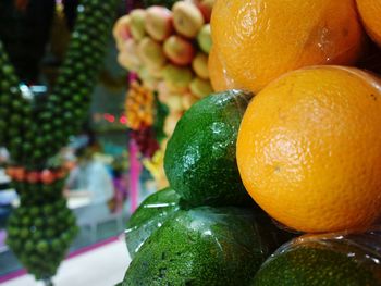 Close-up of lemons on wooden table