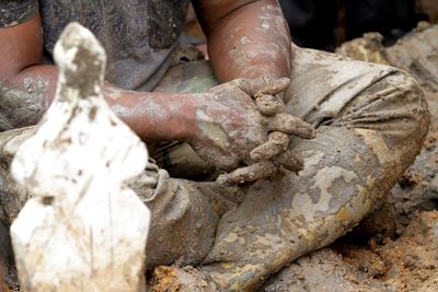 Close-up of hands working