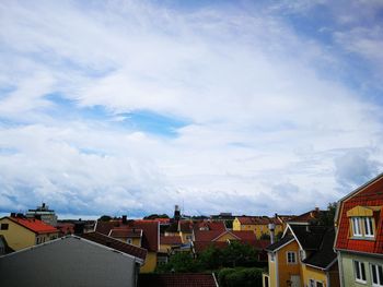 High angle view of town against sky