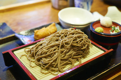 High angle view of noodles on table