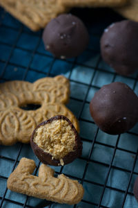 High angle view of cookies on table