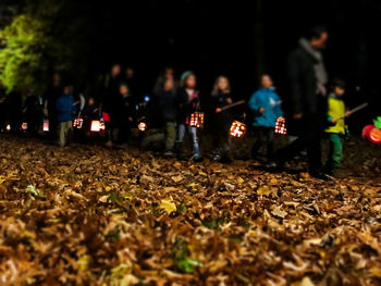 Crowd on field during autumn at night