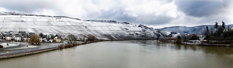 Panoramic view of snow covered mountain against sky