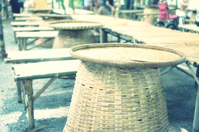 Close-up of wicker basket on table