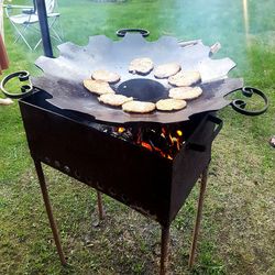 High angle view of meat on barbecue grill