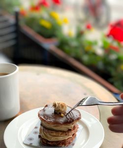Close-up of coffee served on table