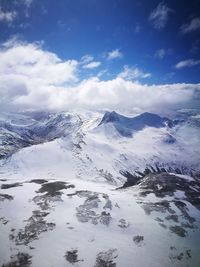 Scenic view of snowcapped mountains against sky