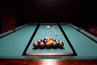 Balls arranged on pool table